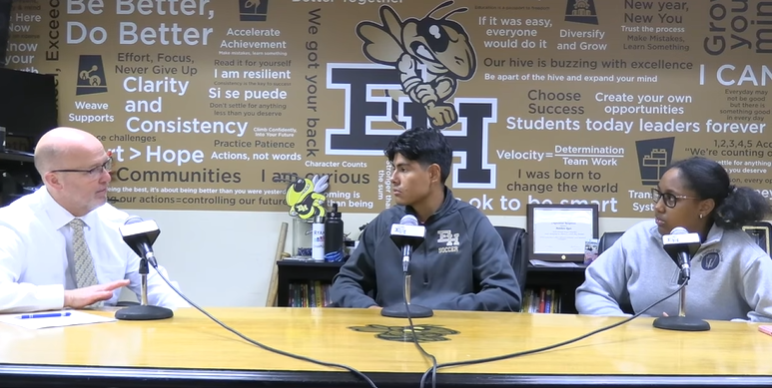 Principal Matt Ryan Chats with EHHS Seniors Oswaldo Guzman and Olivia John About the Academy of Finance